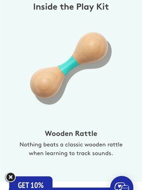 Lovevery Natural Wood Baby Rattle with Teal Accent Montessori